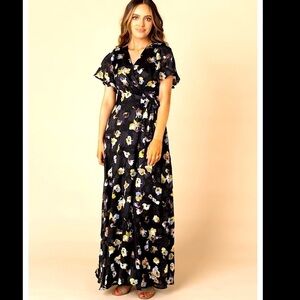 Cooper & Ella Anthro Women's Flowy Navy Tropical print Kaftan maxi dress size S